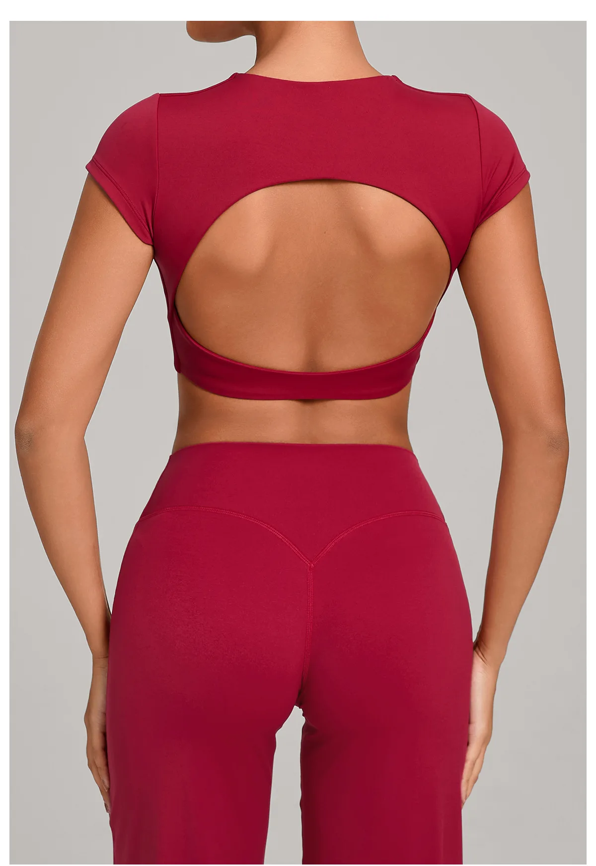 Gym Workout Clothes Backless Running Sports Top Double-layer Stitching No Chest Pad Yoga Wear Fitness Short Sleeve for Women