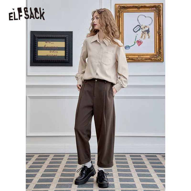 ELFSACK 2024 Winter New Arrivals Loose double-sided velvet white star wide leg pants for women