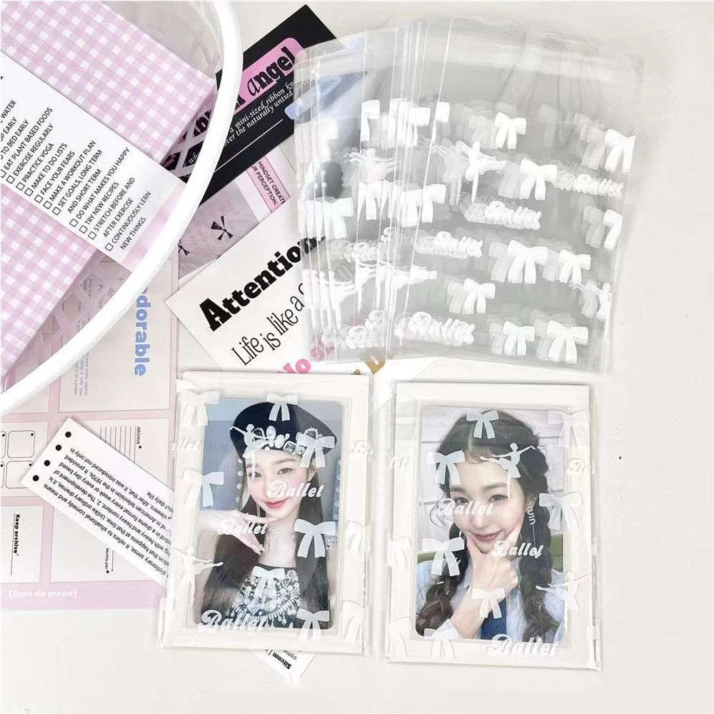 50Pcs INS Ballet Style Photocard Protector Cute Bowknot Print Self-adhesive Opp Bags Card Sleeve Gift Packaging Self Sealing Bag