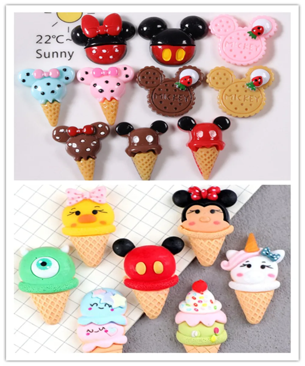 100 pçs novo mini dos desenhos animados sorvete biscoito série volta resina cabochões scrapbooking diy jóias artesanato decoração accessorie