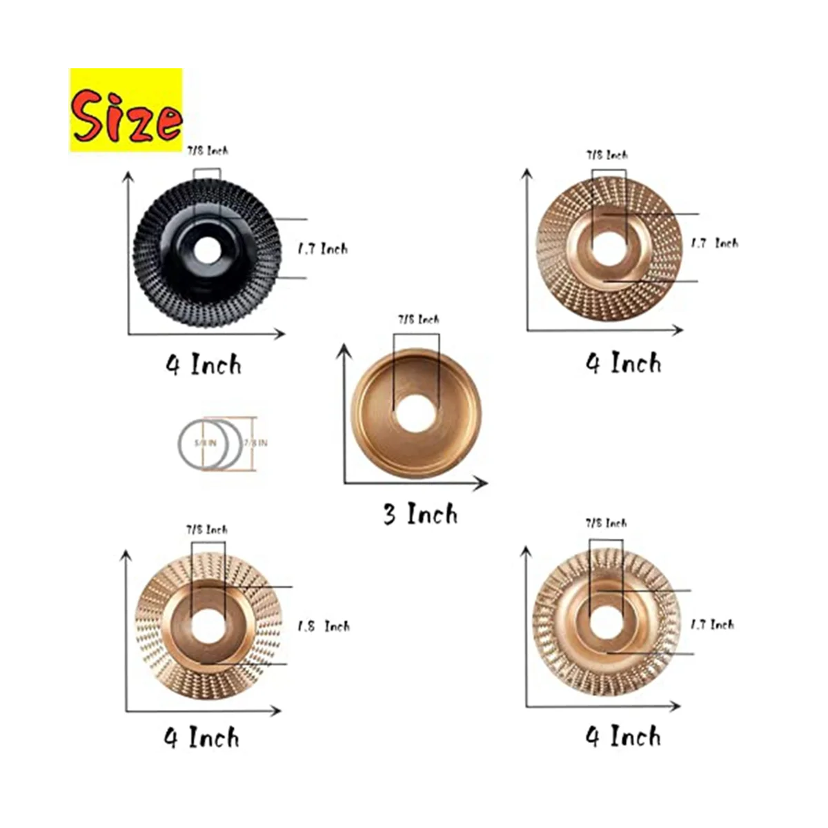 5 Pack Wood Carving Disc Set for 4Inch Angle Grinder with 5/8Inch Arbor, Angle Grinder Attachments, Woodworking Disc