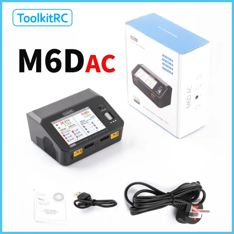 

ToolkitRC M6DAC 7.4v Lipo Battery Charger Dual Channel RC Model Intelligent Smart Balanced Charger for 1-6S LiHV NiMh Battery