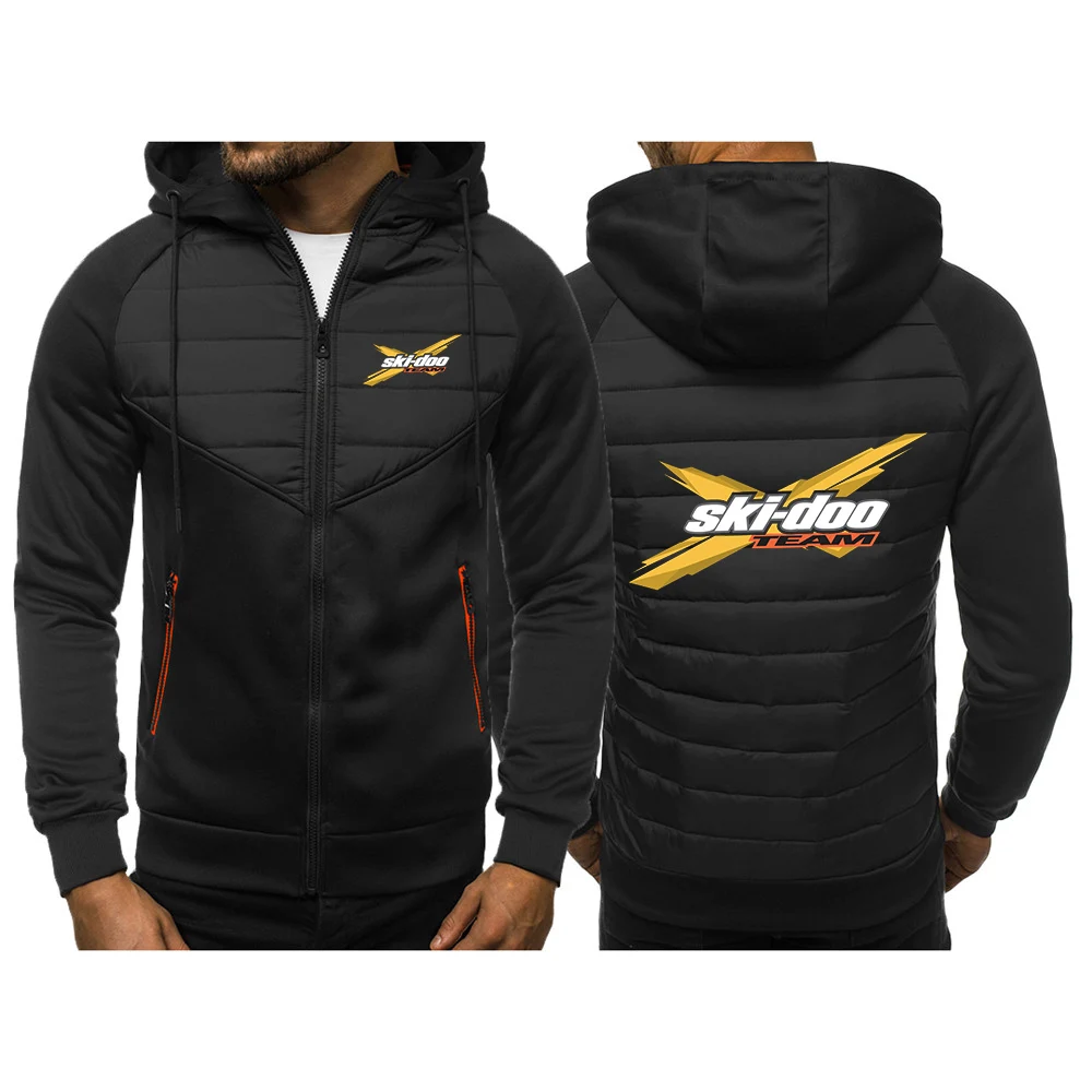 

2023 New Spring Autumn Ski Doo Can-am Logo Printed Tricolor Hooded Casual Coat Men's Popular Patchwork Zipper Thin Padded Jacket