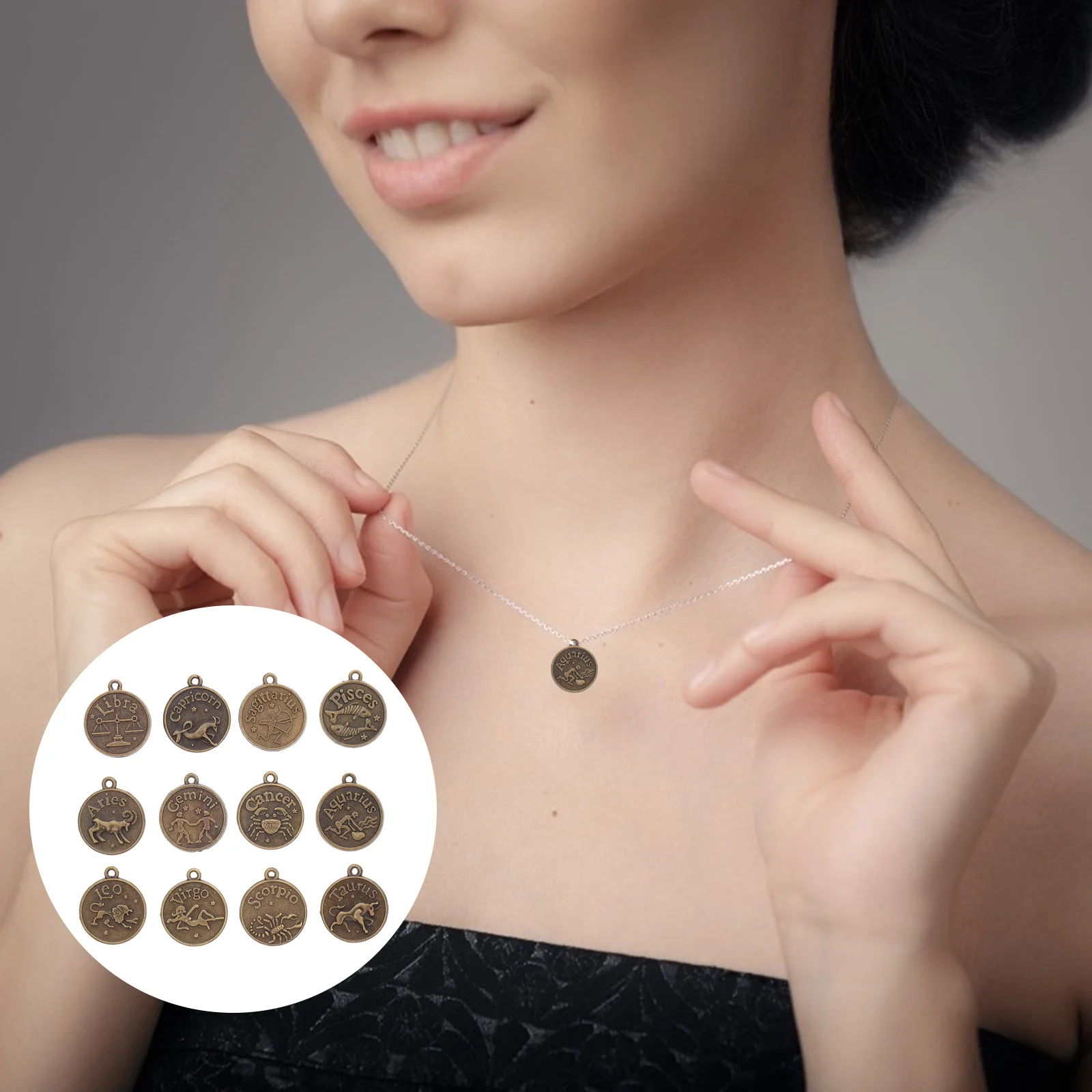 

24Pcs DIY Jewelry Zodiac Alloy Pendants Double-Sided Necklace Earring Charms Creative Hanging Pendants Alloy Pendant