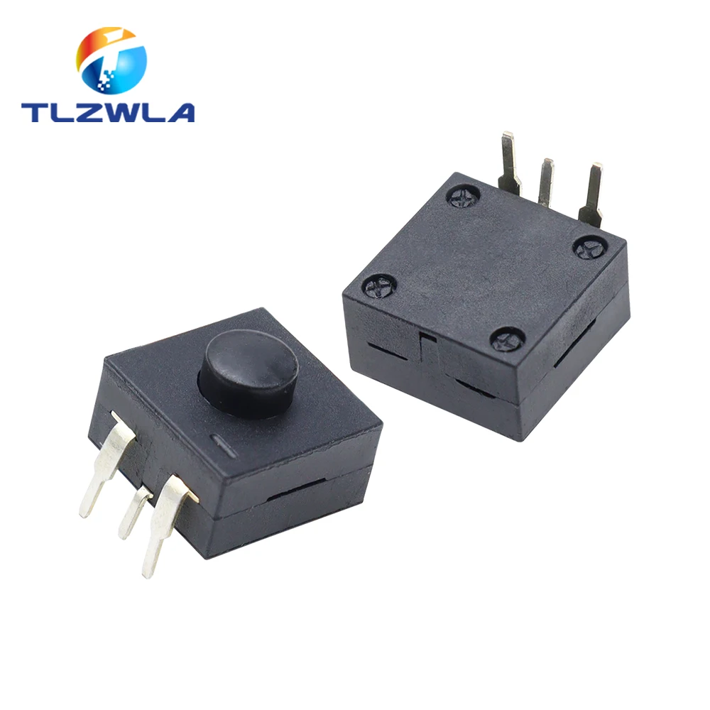 10PCS DC 30V 1A 3Pin Black Mini Push Button Switch For Electric Torch 3P Curved 2 On 1 Off Flashlight Switchs