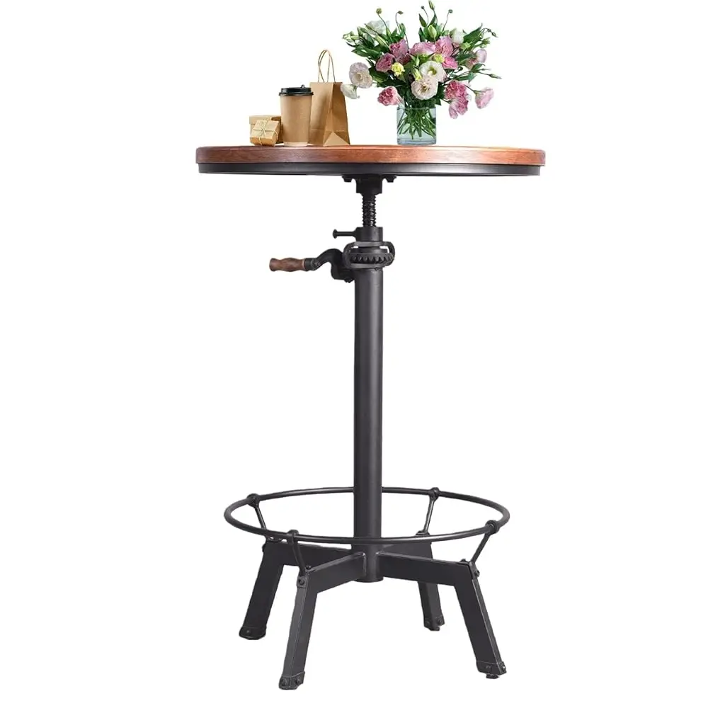 

Free ShippingPub Set Industrial Style Adjustable Height 33.5-39.4in Dining Table Dia 23.6\ Wooden Top with Handle Bar Table