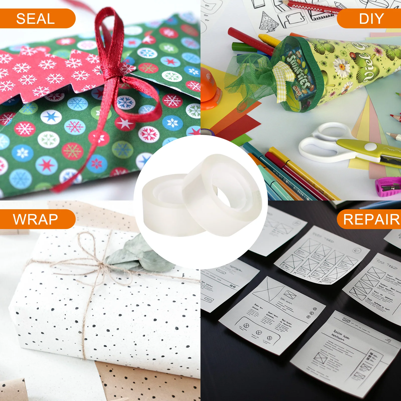 Transparent Adhesive Tape Width 1.2cm/1.9cm X 8/12 Rolls, for Sealing DIY Wrapping Repair, Multi-Purpose Clear Tape - view 4