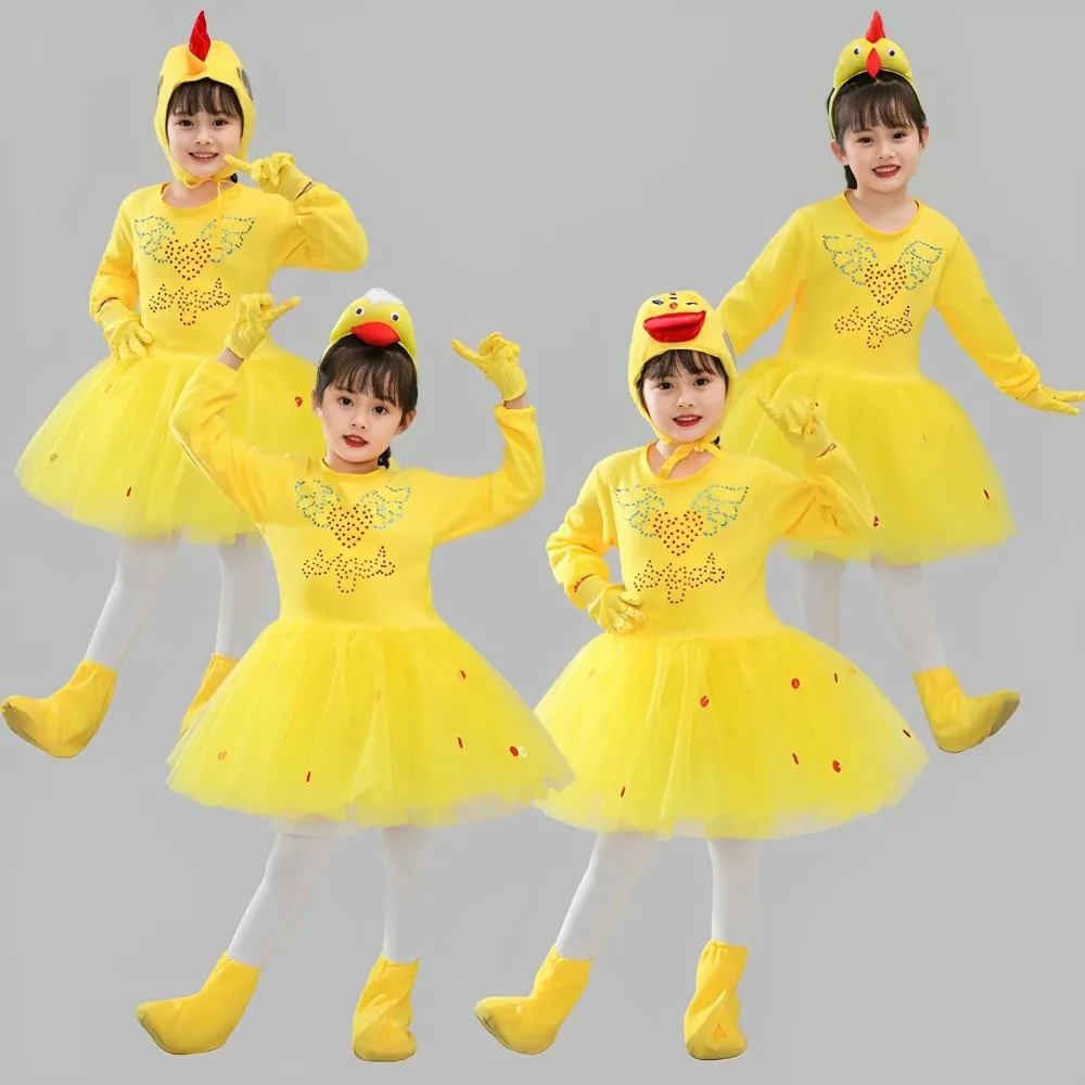 Kids Duck and Chick Cosplay Outfit Animal Costume Girls and Boys Yellow Duck Dancing Cute Clothes Chick Ugly Duckling Goose