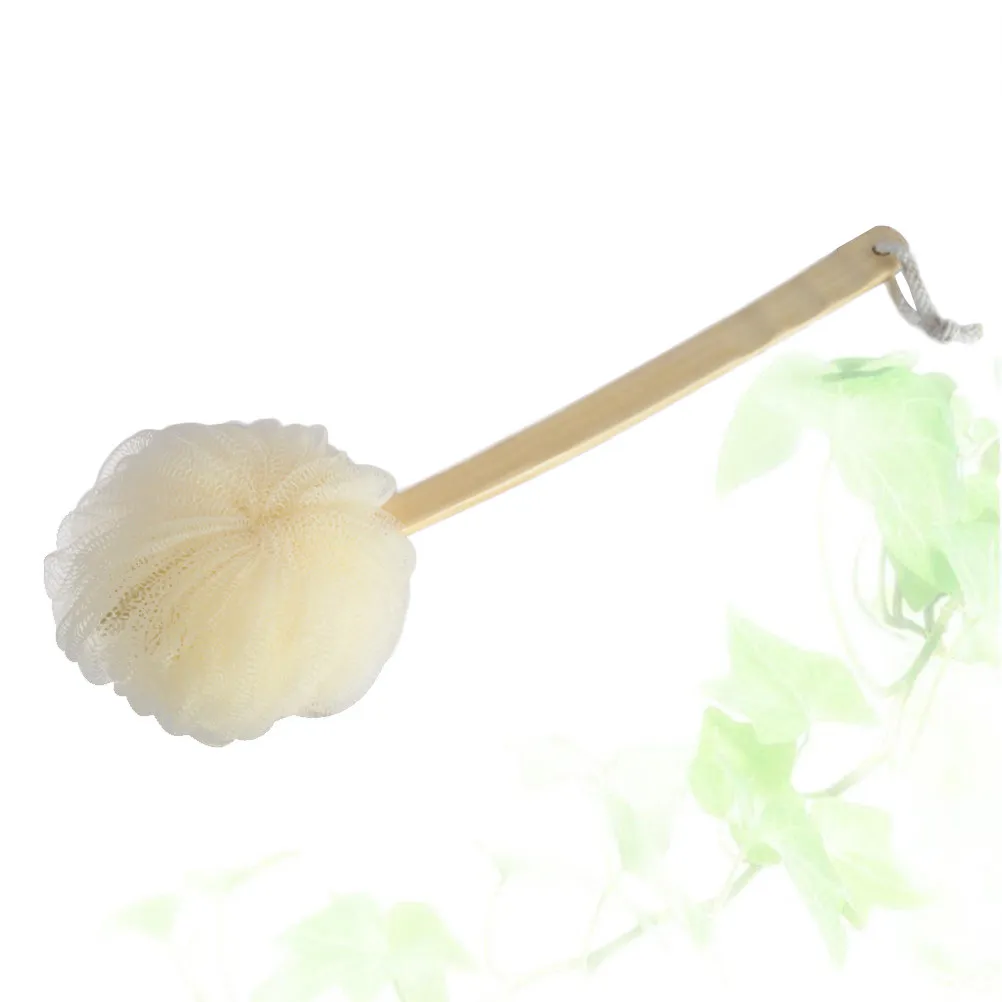 

Ergonomic Wooden Handle Bath Mesh Shower Sponge for Effective Exfoliation Non-Abrasive Skin Care Bathing Essential