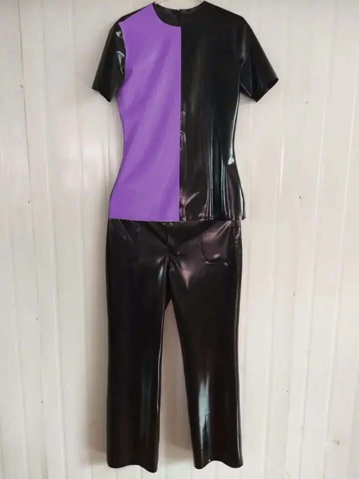 Hot Sale Black and Purple Bodysuit Latex Sexy Catsuit Suit Rubber Cool Tights