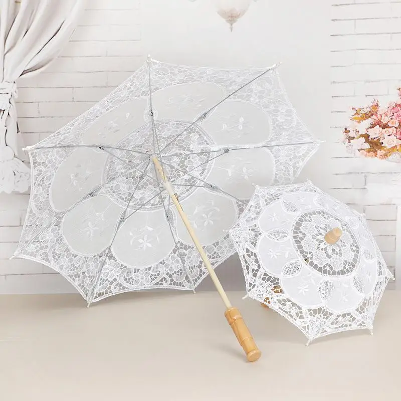 Victorian Lace Parasol Umbrella Embroidery Cotton 26/44cm Vintage Decor for Tea Party Costume Event Wedding Bridal Accessory