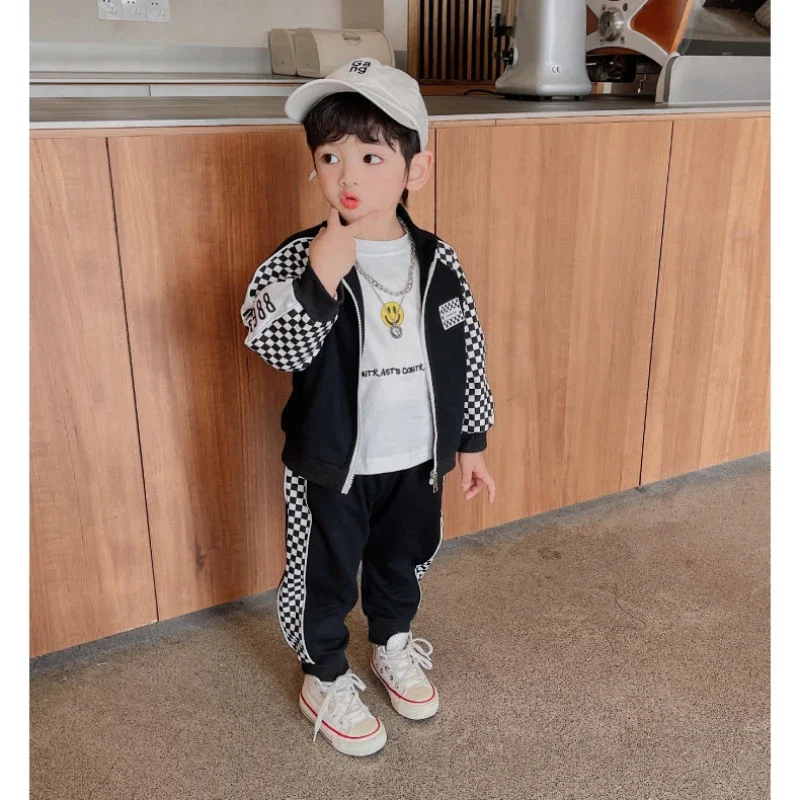 Autumn Teen Girl Clothes Children Boy Full Sleeve Zip Jackte Coat and Plaid Pant Set Kid Sweatshirt Sweatpant Tracksuit Outfits