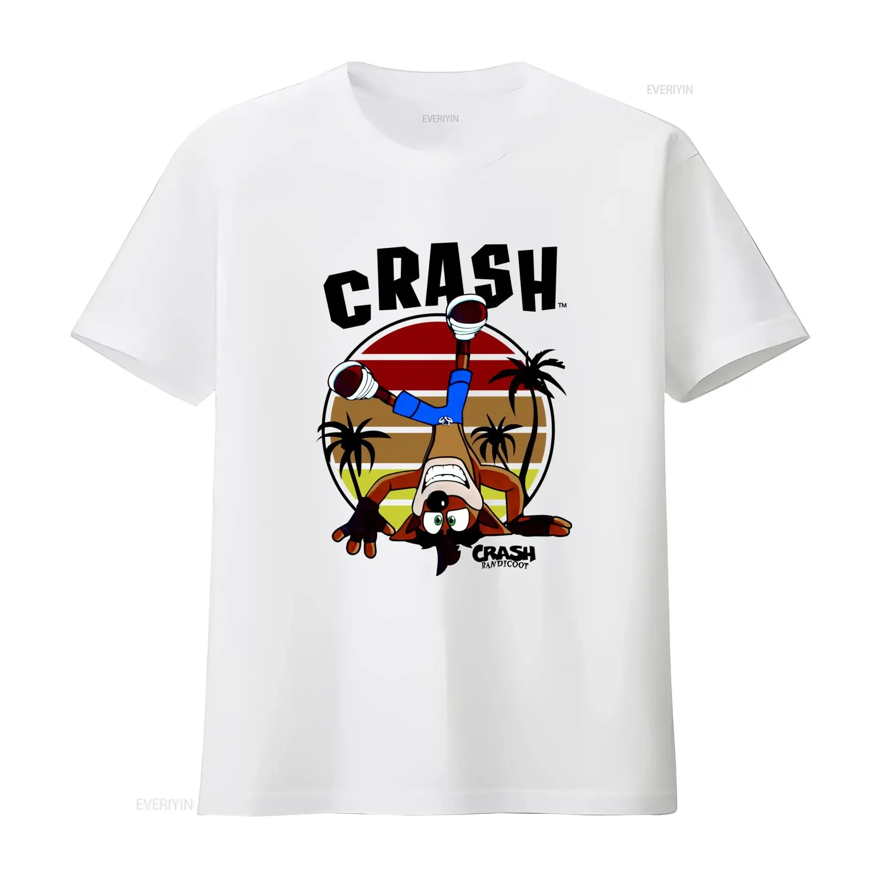Crash Bandicoot Retro Style Adult T Shirt with Cool Head Stand Design in Circle vintage Washed Casual Comfortable Versatile