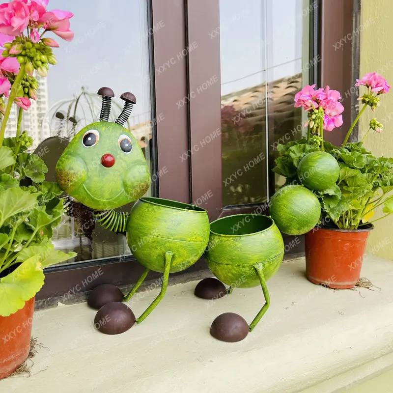 Country retro wrought iron caterpillar small flower pot indoor outdoor garden balcony courtyard decorative flower utensils