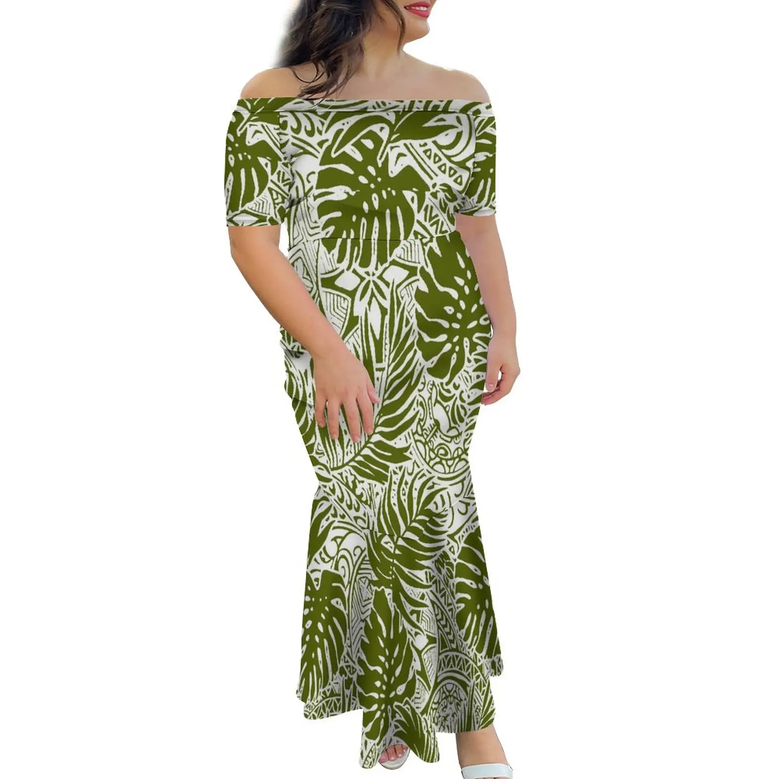 New Design Sustainable Big People Party Half Shoulder Fishtail Dress Polynesian Pacific Island Art Custom One Shoulder Dress