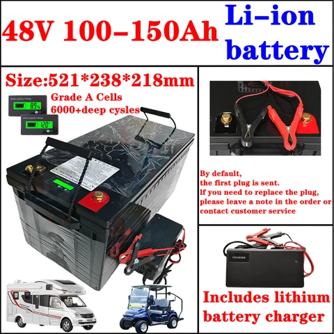 48v 150AH li-ion Lithium Replace power battery 48v 100Ah 5kwh 7kwh for Golf cart backup RV EV inverter Solar System +1charger