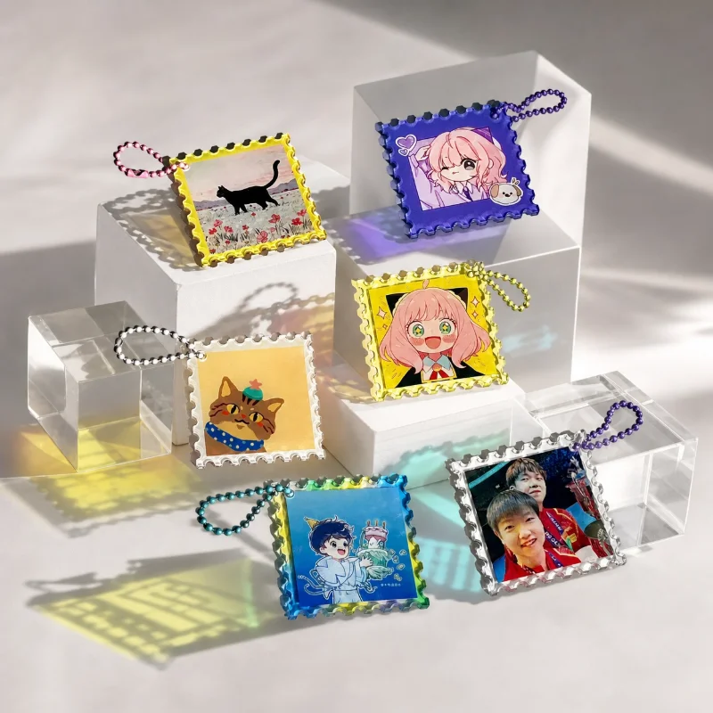 Custom Keychains Stamp Cartoon Key Chain Photo Customized Anime Charms Hologram Clear Acrylic Personalized Designer Keychains