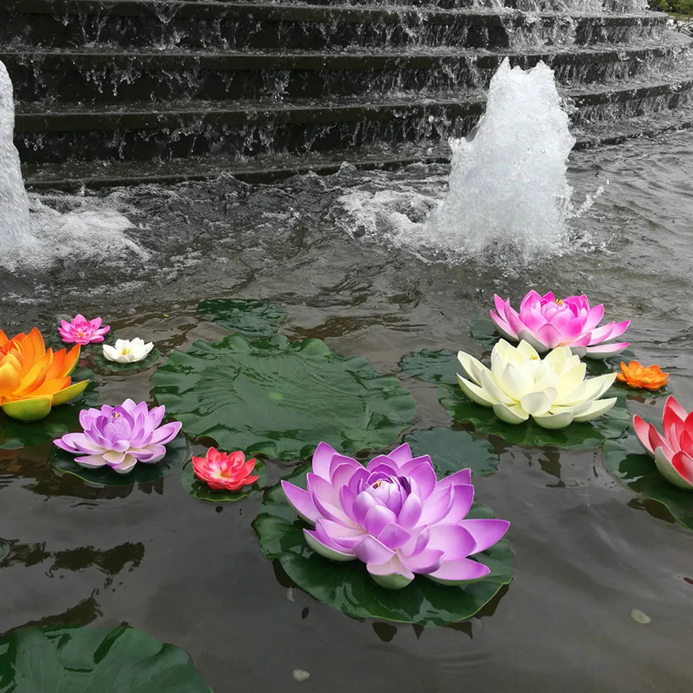 

5 Pcs Floating Plants Pink Red Yellow Blue Home Garden Pond Decor Artificial Artificial Floating Water Lily Plant