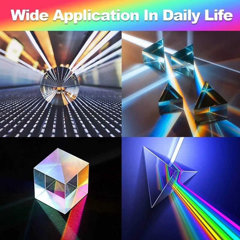 4 Pack K9 Optical Crystal Photography Prism Set,Include 55mm Ball,50mm Square and Triangular Prism, 60mm Optical Pyramid