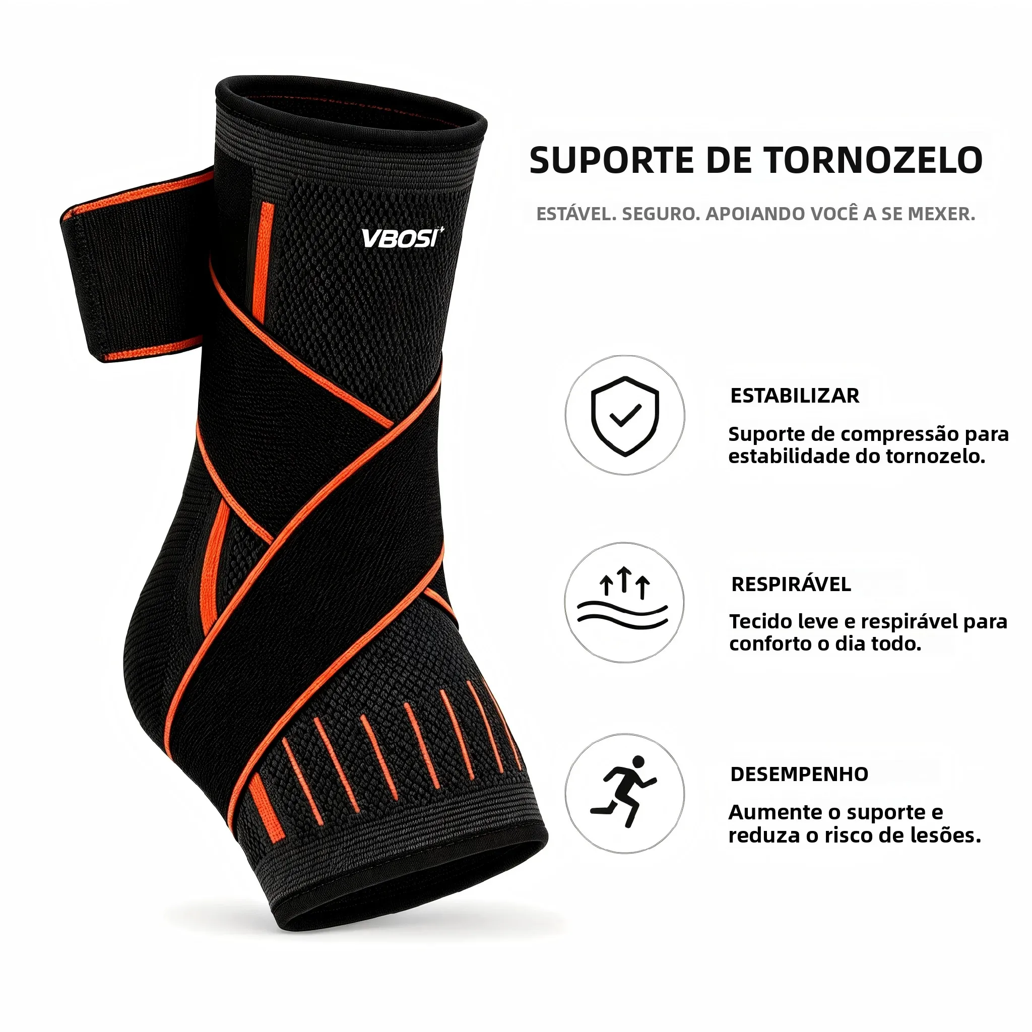 Suporte de Compressão para Tornozelo VBOSI com Faixa Ajustável para Homens e Mulheres, Suporte Respirável de Malha para Entorse, Tamanho S