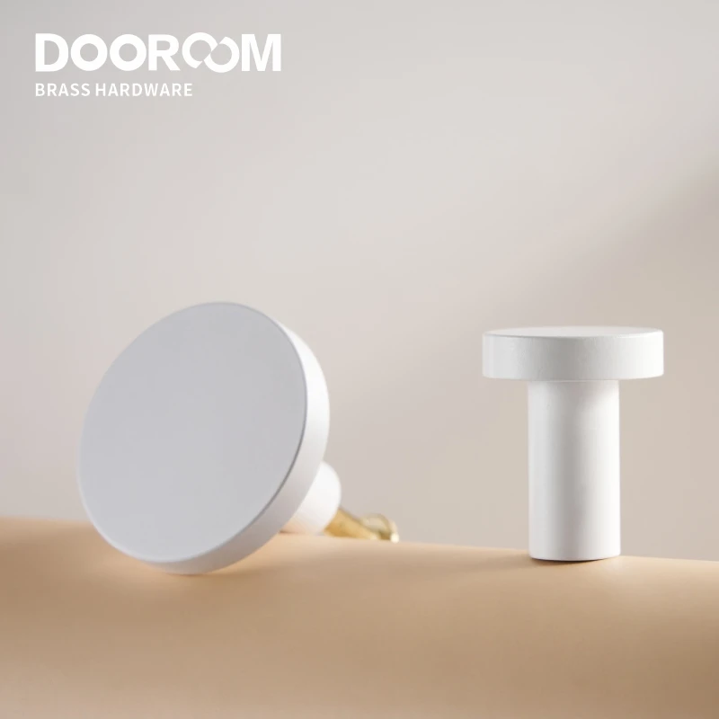 Dooroom Brass Matt White Round Cabinet Handles Wardrobe Drawer Knobs Kids' Room Indoor Kitchen Hallway Wall Clothes Hook