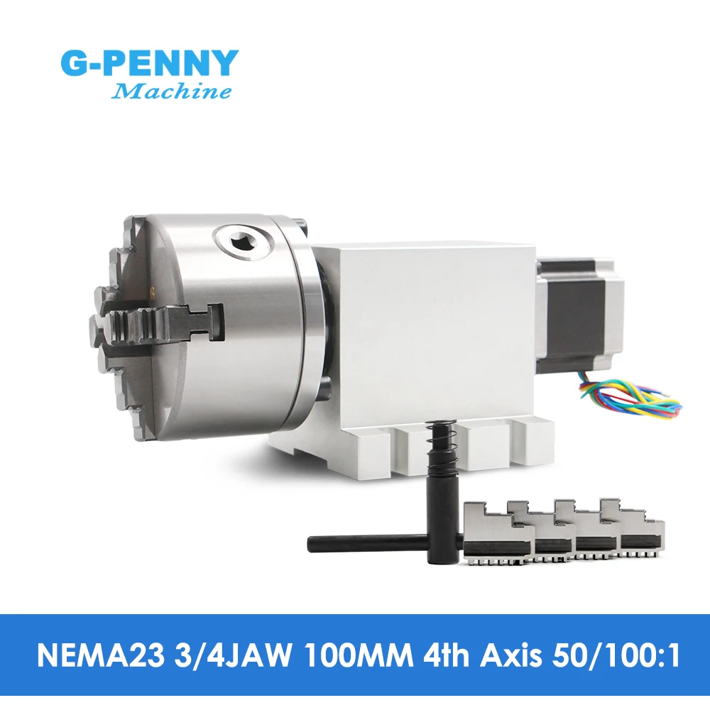 G-Penny 3/4Jaw 100mm CNC 4th Axis CNC dividing head / Rotation Axis / A axis kit Nema23 Gapless Harmonic Gearbox For CNC Machine