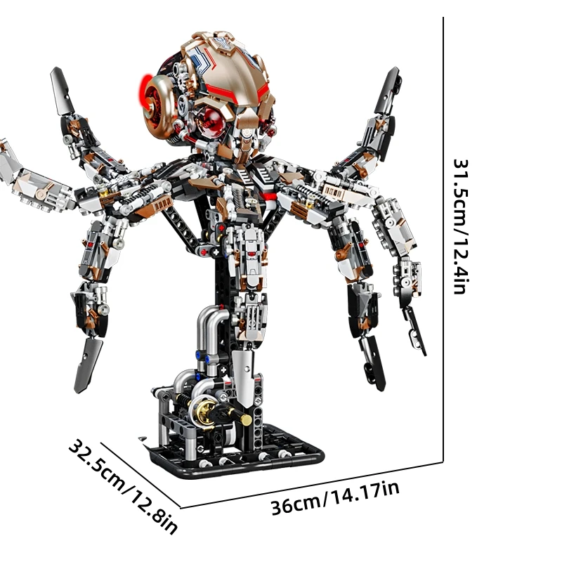 FUNXINEE 1768 Uds. Juego de construcción de pulpo mecánico serie océano módulo de potencia de luz decoración de escritorio 3D avanzada caja de regalo MOC