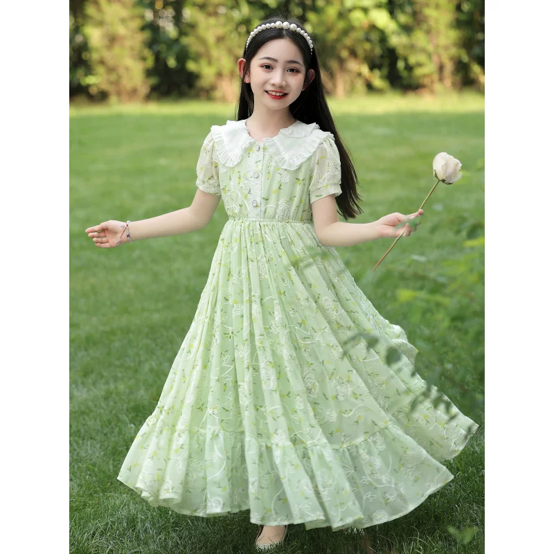 

2025Girls' Summer New Stylish Floral Chiffon Dress