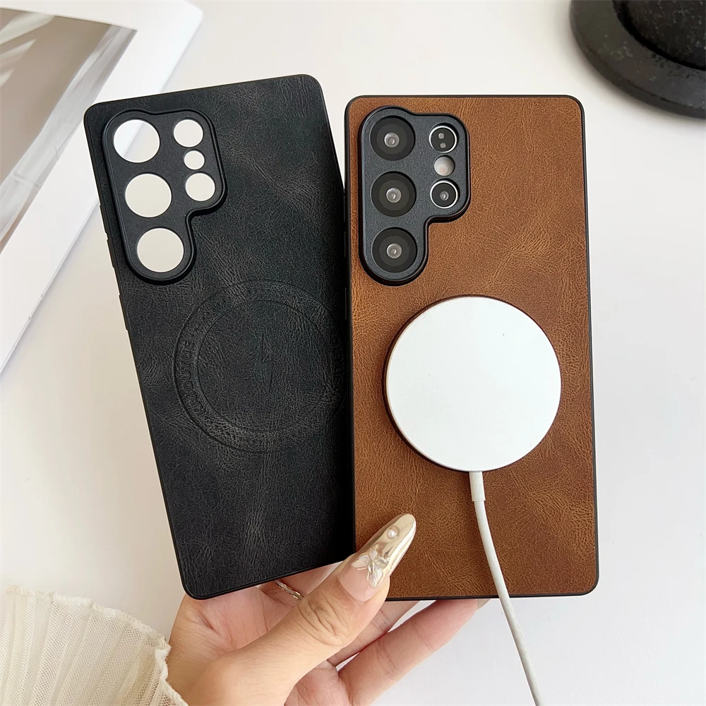 Lightning Magnetic Thin Sheepskin Leather Case for Samsung Galaxy S25 Ultra Plus S25 Edge A56 A55 A54 A36 A06 Shockproof Cover