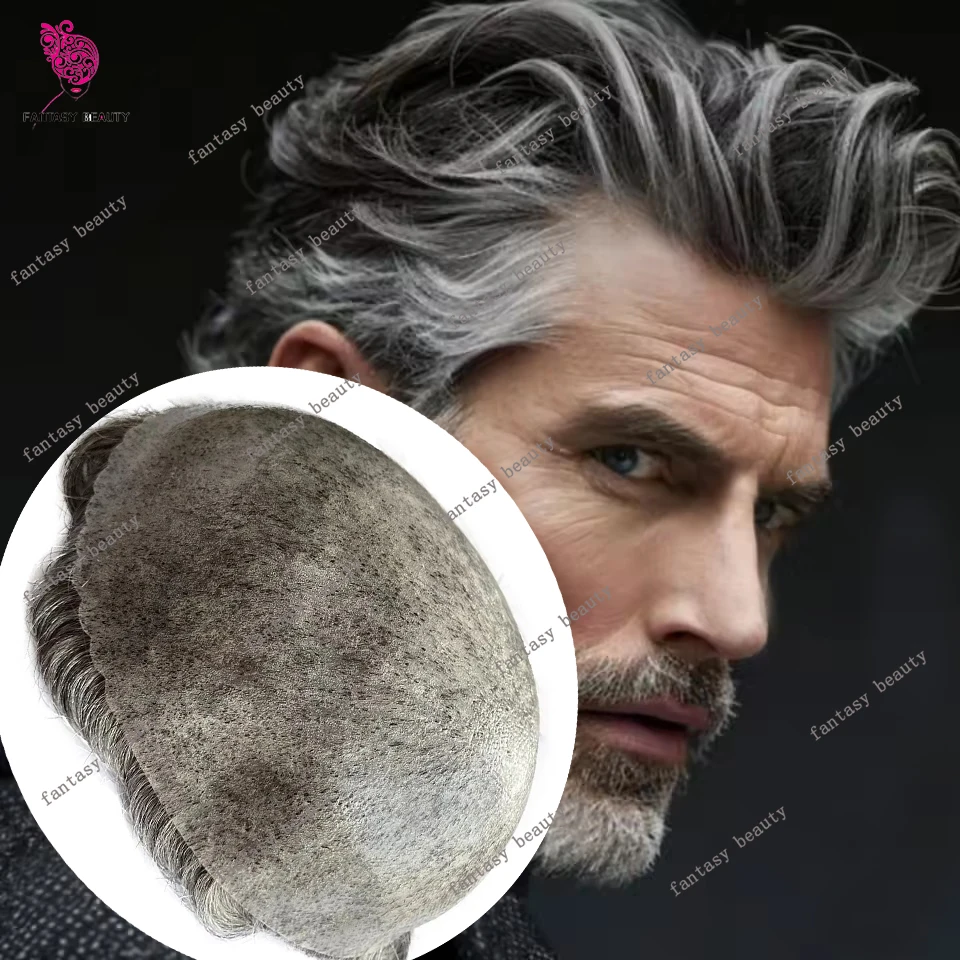 

Натуральная линия волос 1B50 1B80 1B65 Белый Серый Черный Супер прочный парик из натуральных волос из искусственной кожи для мужчин Capillar Prosthesi System