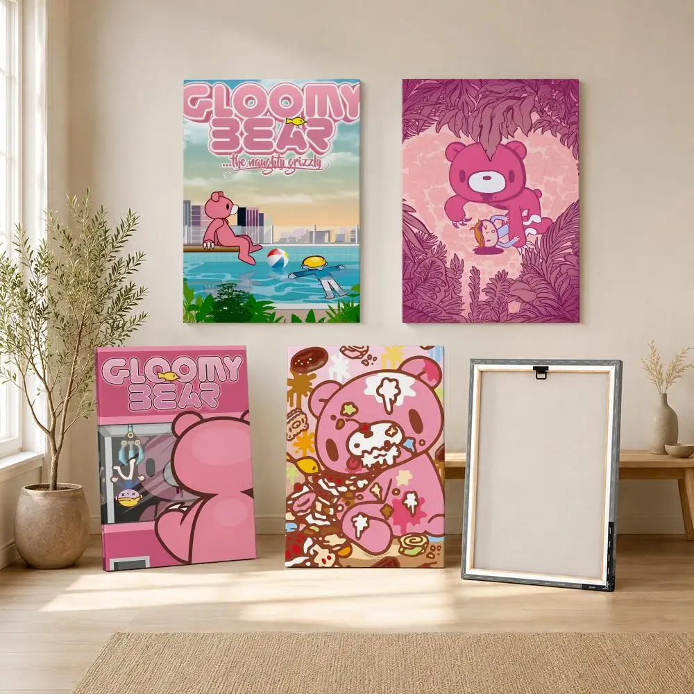 Cartoon G-Gloomy Bear Quirky Framed Wall Painting Framed Canvas Wall Art Print | Modern Poster | Home Hallway Decor