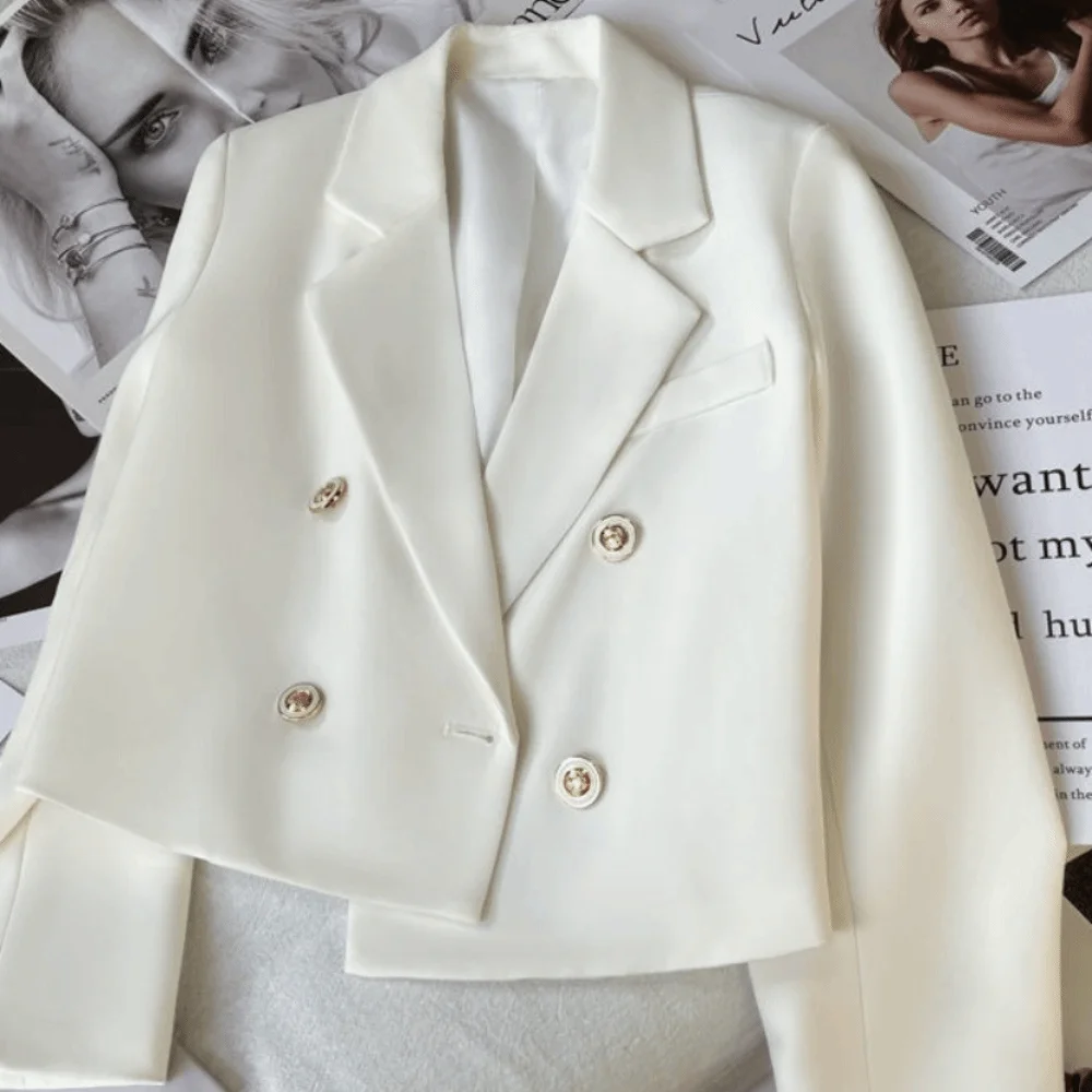 

Simple Casual Korean Suit Jacket Long Sleeve Loose Suit Coat Women Buttoned Blazer Suit Outfit Short Office Blazer Streetwear