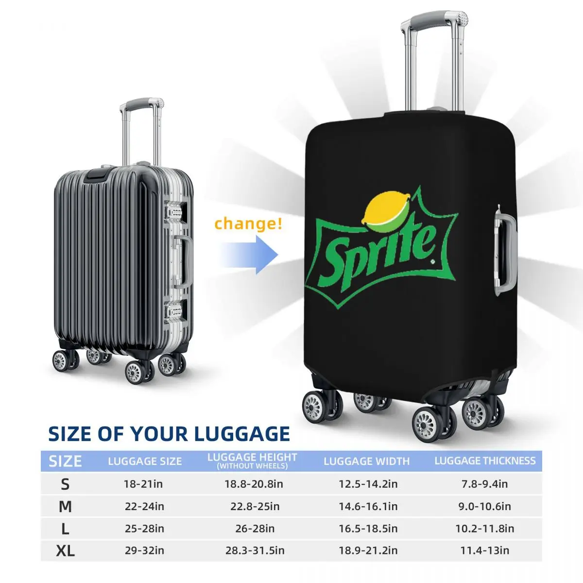 غطاء حقيبة السفر بشعار Sprite الأصلي، أغطية حماية مرنة لأمتعة السفر مقاس 18-32 بوصة