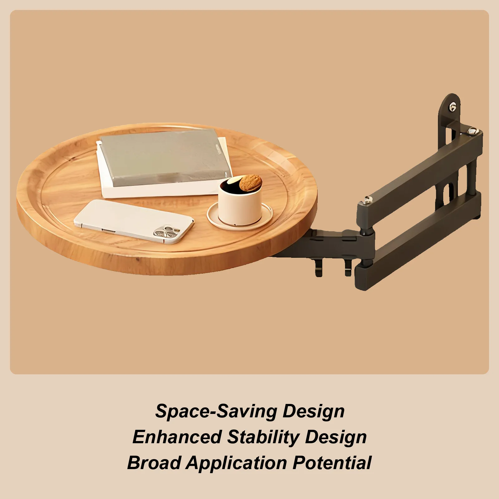 

Folding Wall Tray For Bed Wall-Mounted Retractable Sofa Tray Round Foldable Table For Apartment Bedroom RV Owners Homeowners