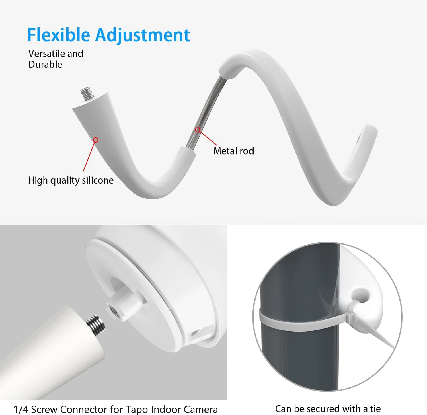 Supporto flessibile per telecamera interna Tapo TC70, telecamera interna Tapo C210/C220/C200, supporto per staffa senza viti