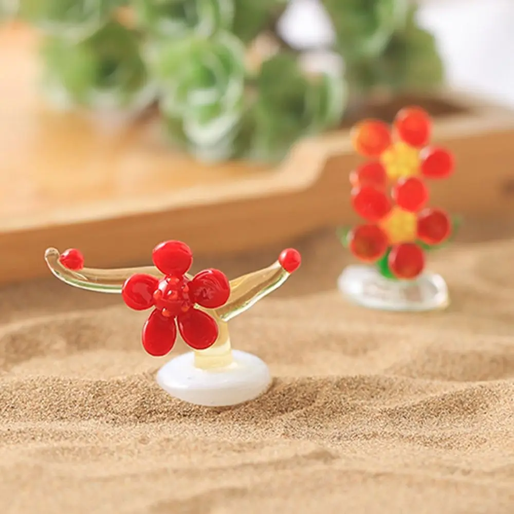 1Pcs Exquisite Handmade Carved Glass Crafts Mini Flower Tree Miniature Figurine Succulent Bonsai Home Garden Decoration Ornament