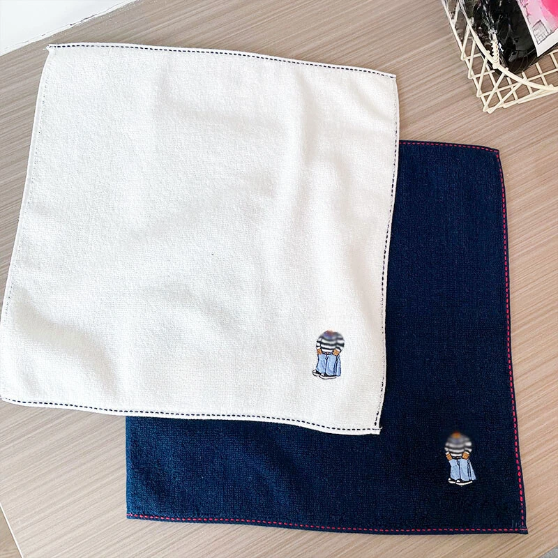 2PCS Japanese Original Single Embroidered Pure Cotton Bear Children's Face Towel and Handkerchief