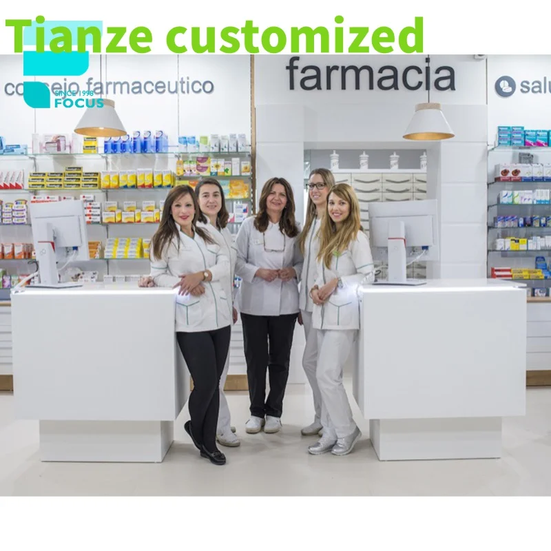 Customized-Modern Medical Store Counter Design Pharmacy Display Cabinet Medical Shop Furniture Pharmacy Equipment