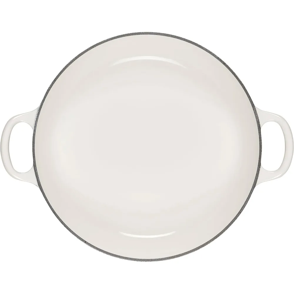 Braiser esmaltado do ferro fundido pétala, 2.25qt. Botão branco e dourado