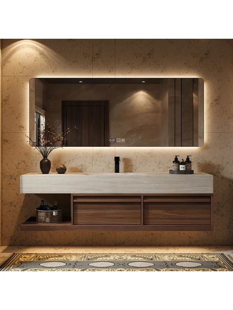 

New Chinese walnut bathroom cabinet bone line sink washbasin cabinet combination