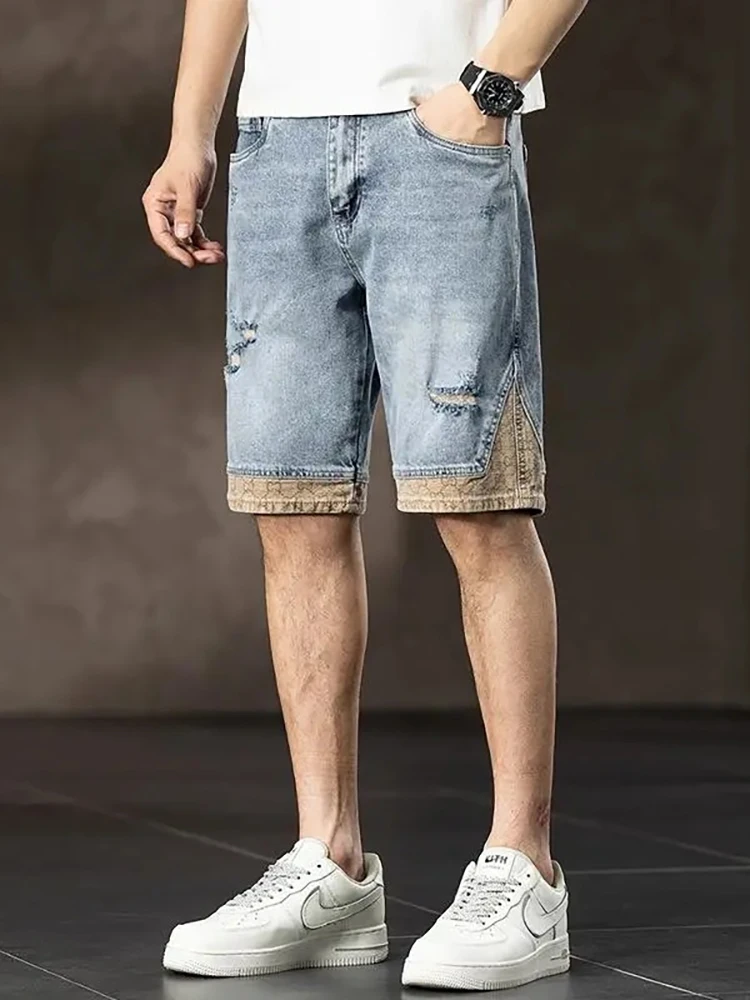 

Новые мужские джинсы 2024 года: летние тонкие повседневные свободные брюки в американском ретро-стиле, рабочие брюки-капри, молодежные модные прямые джинсы