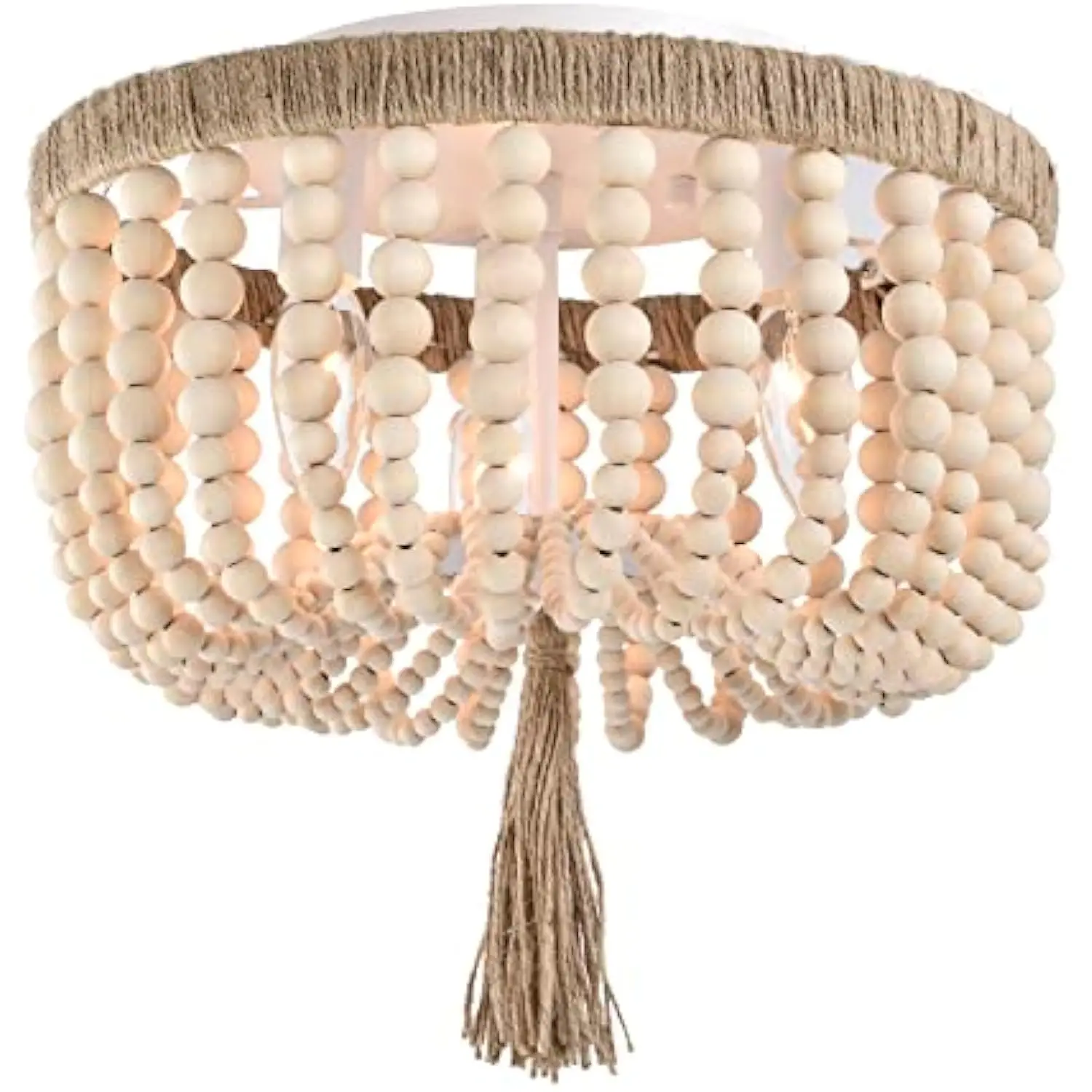 

Wood Boho Chandelier Lighting - Small Rustic Beaded 3 Lights Bohemian Light Fixtures Ceiling