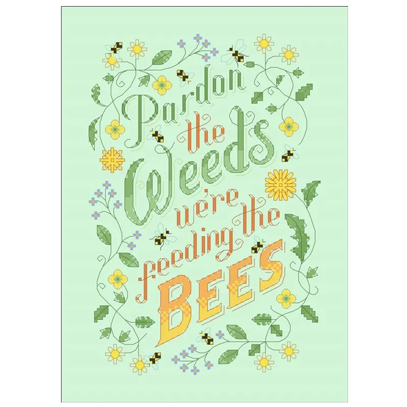 Weeds & Bees cross stitch kits 18ct 14ct 11ct light green fabric cotton thread DIY embroidery kit home wall decoration