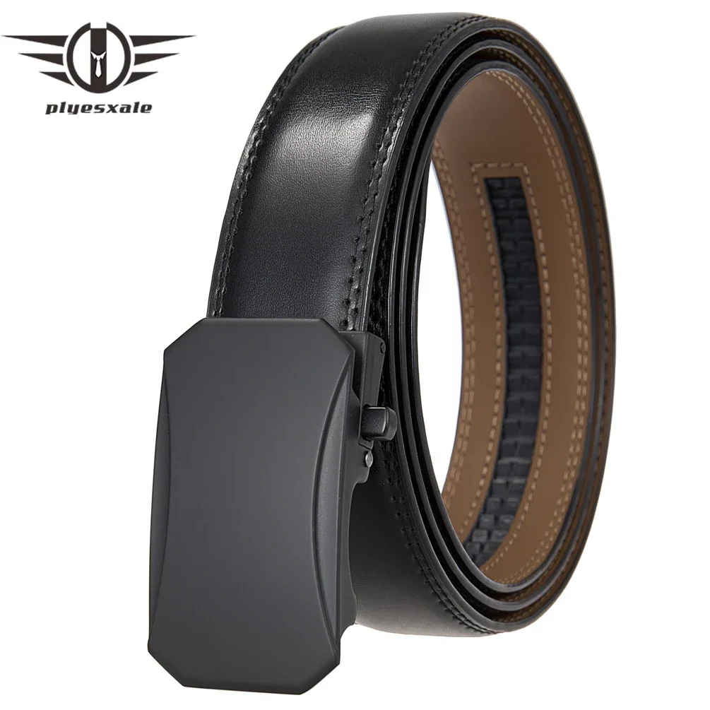 

Plyesxale Luxury Genuine Leather Men's Belt Automatic Buckle Jeans Cowhide Strap Brand Belt Waistband For Men Black Brown B44