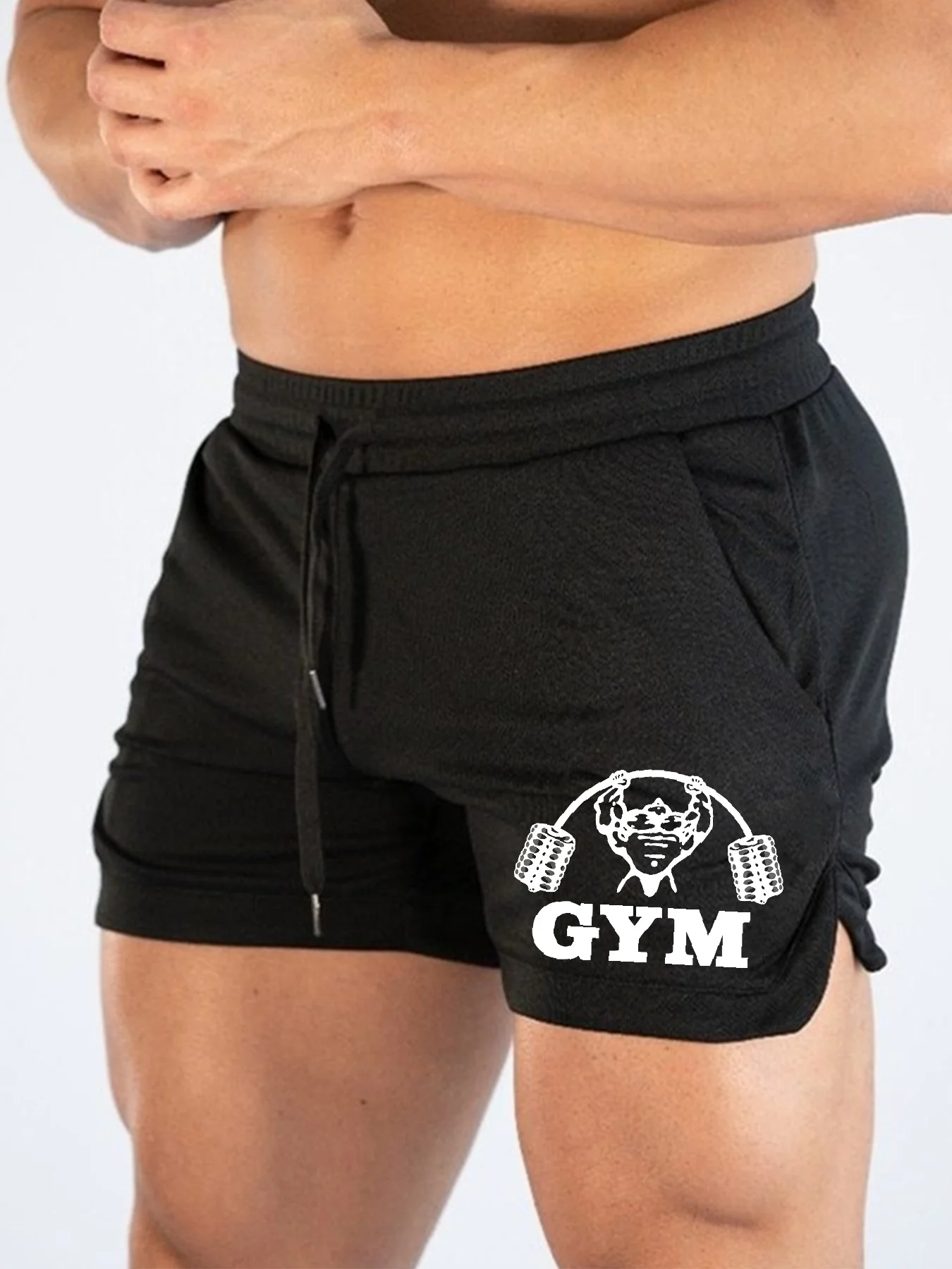 

Dumbbell muscle running shorts, quick drying breathable marathon shorts, 3-minute fitness beach pants, tight mesh fabric, sporty