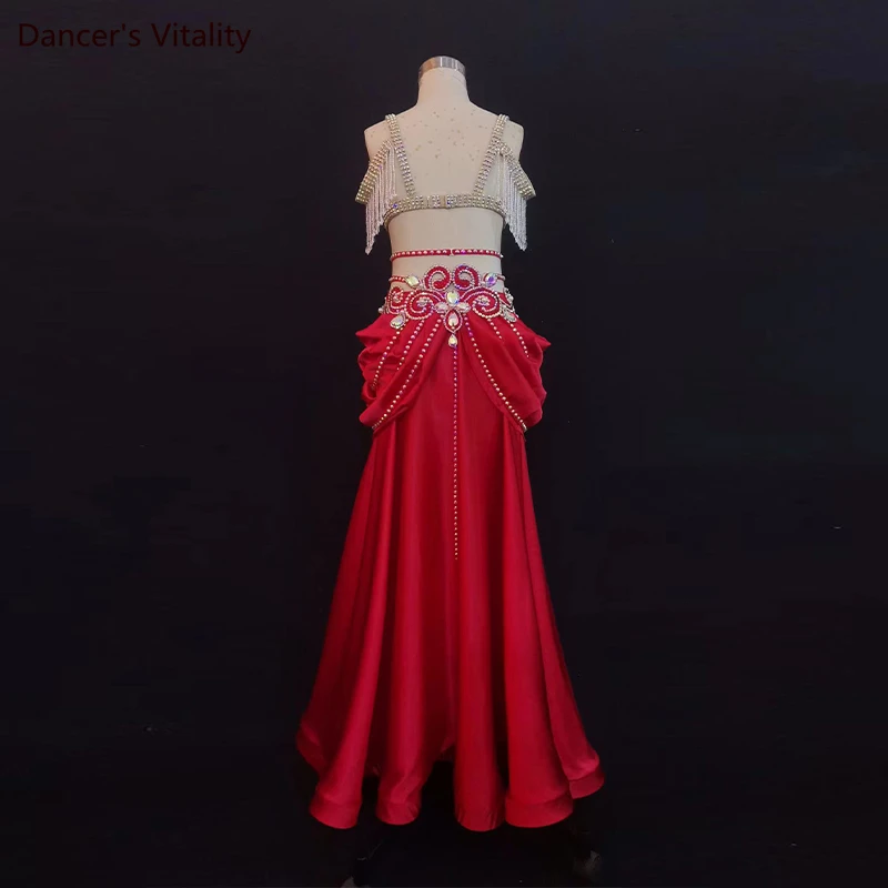 Bellydance Costume for Women AB Stones Bra+long Skirt 2pcs Cusomized Belly Dancing Performance Suit Oriental Dance Clothing