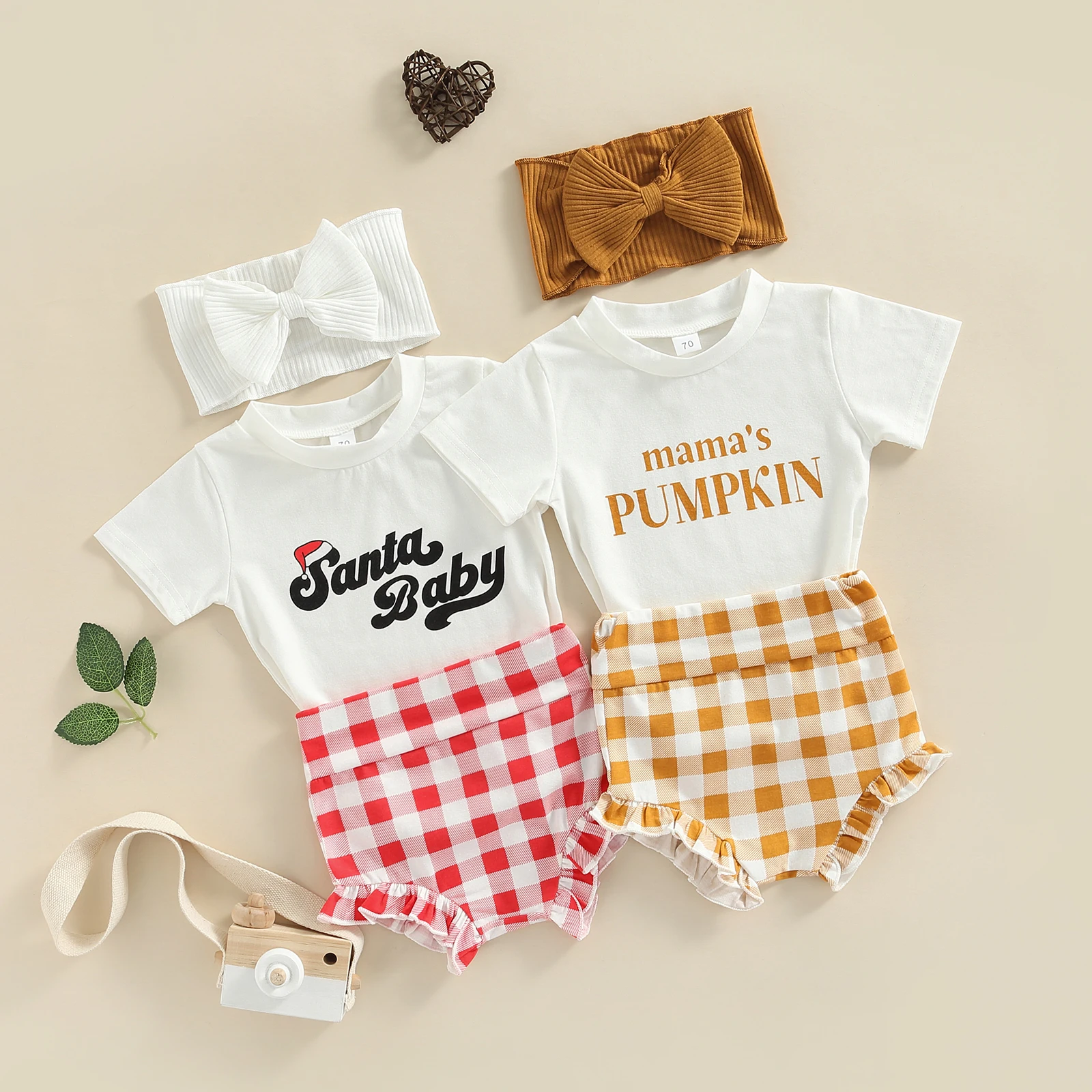 

2022-06-06 Lioraitiin 0-24M Baby Girl 3Pcs Clothes Set Fashion Letter Short Sleeve T-shirt and Plaid Shorts & Headband