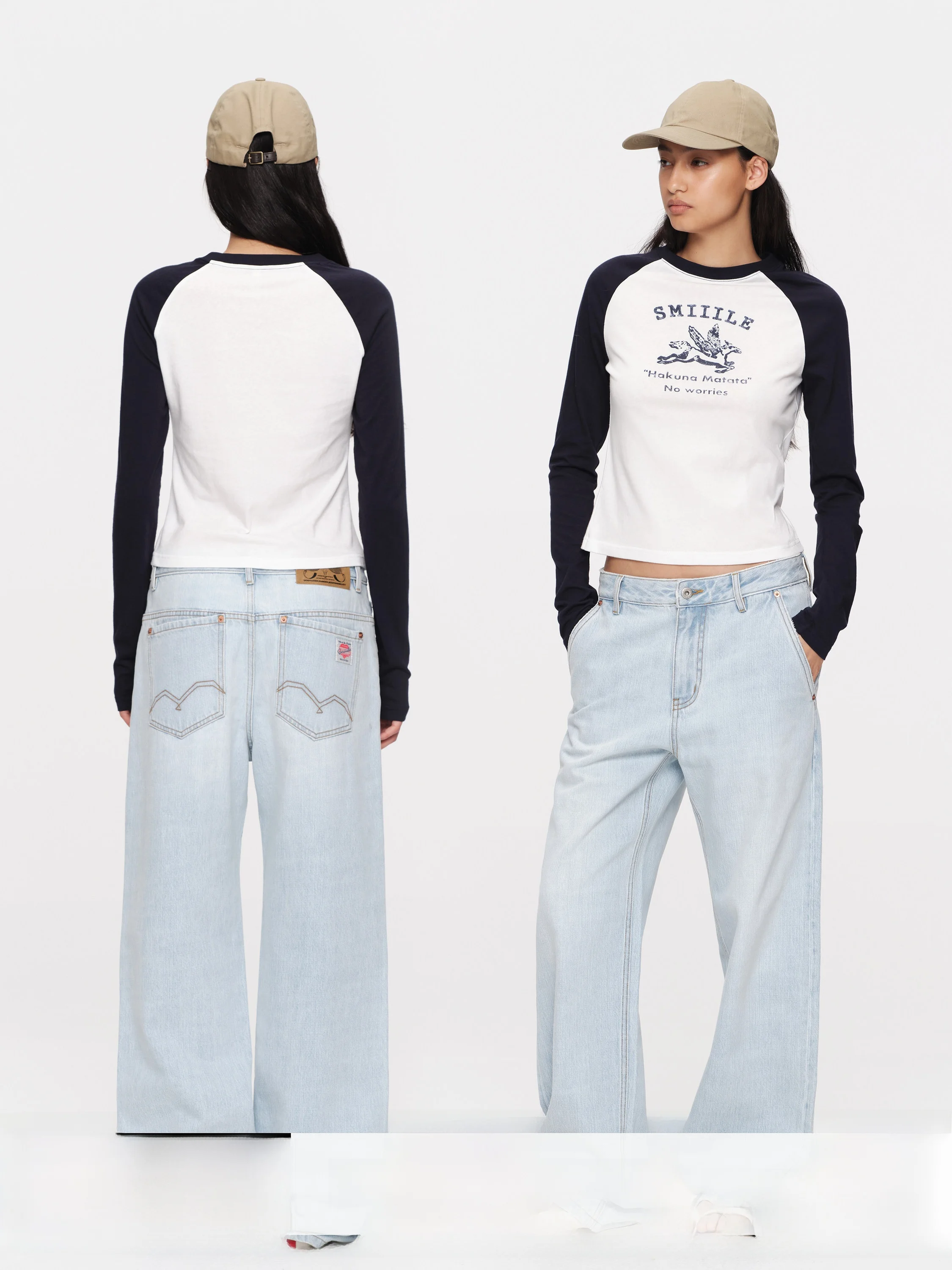 

SMIIILE Vintage Washed Pure Cotton Loose Wide Leg Jeans Low Waist Straight Cut Summer Slimming Women's Jeans Commute Style