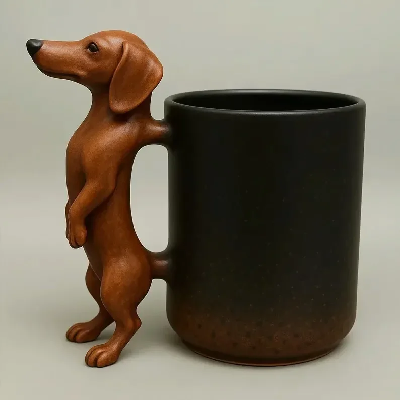 With Handle Dachshund Coffee Mug Puppy Design Adorable Puppy Decoration 3D Animal Mug Handcrafted Bulldog Mug