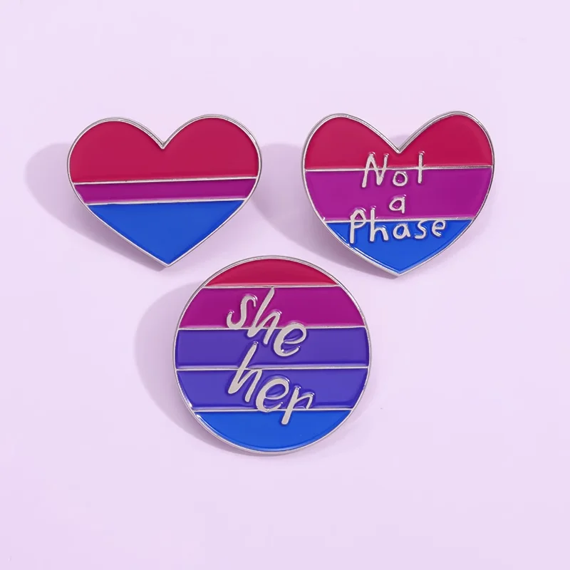 Bisexual Enamel Pins Custom She Her Not A Phase Brooches Bag Clothes Lapel Pin Lovers Badge LGBT Jewelry Gift Drop Shipping